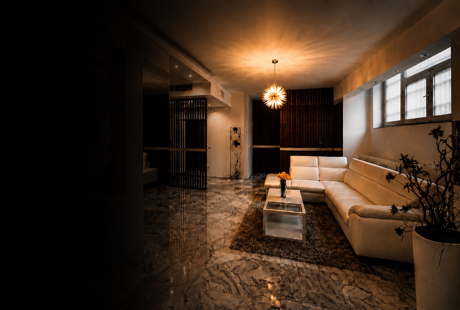 Evening living room atmosphere in a boutique Milan residence