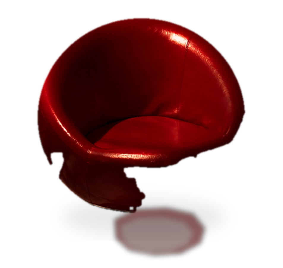 Red leather Roly Poly armchair used as a signature design object at La Galleria Milano